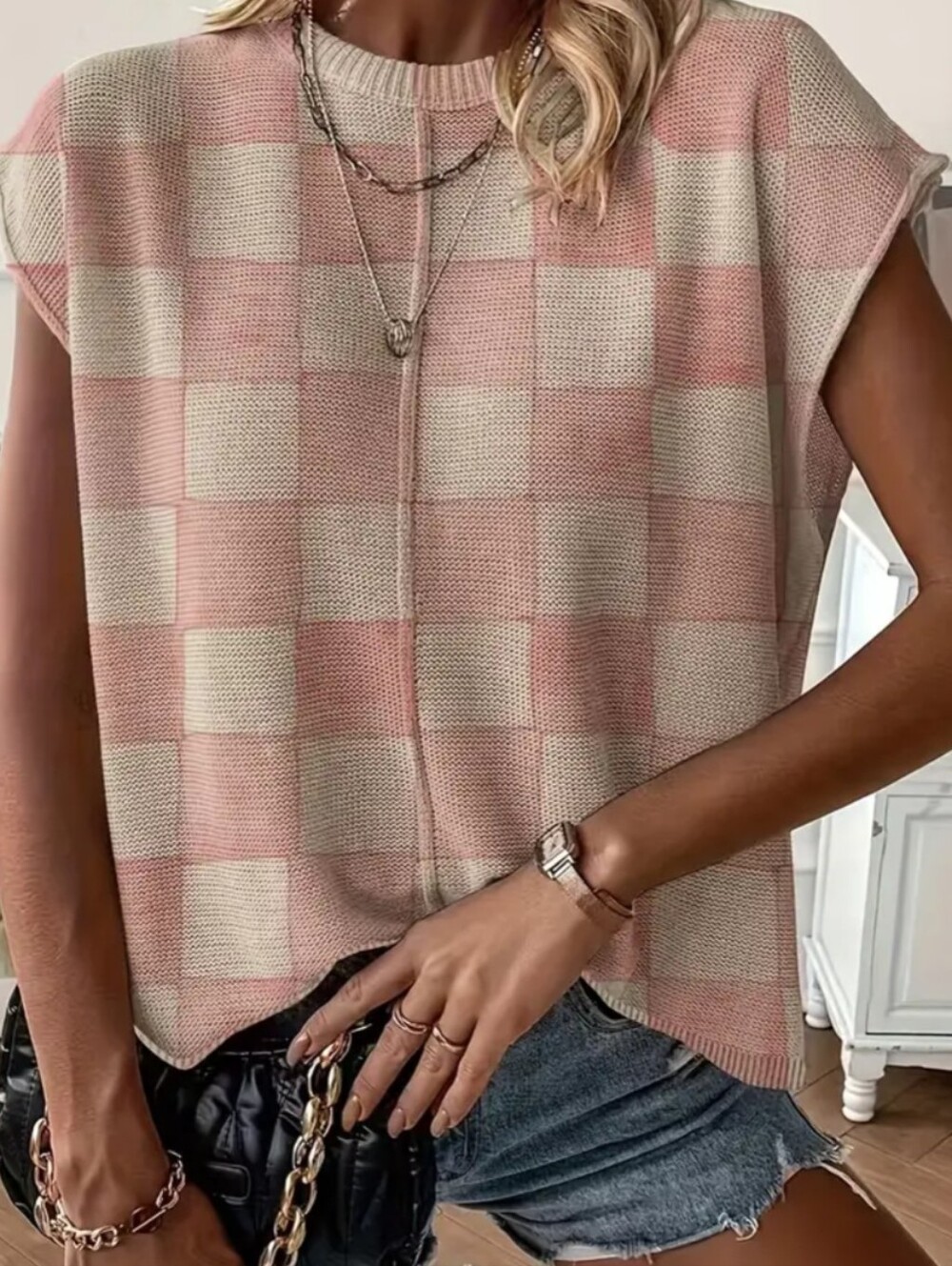 2X Checkered Sleeveless Sweater- New